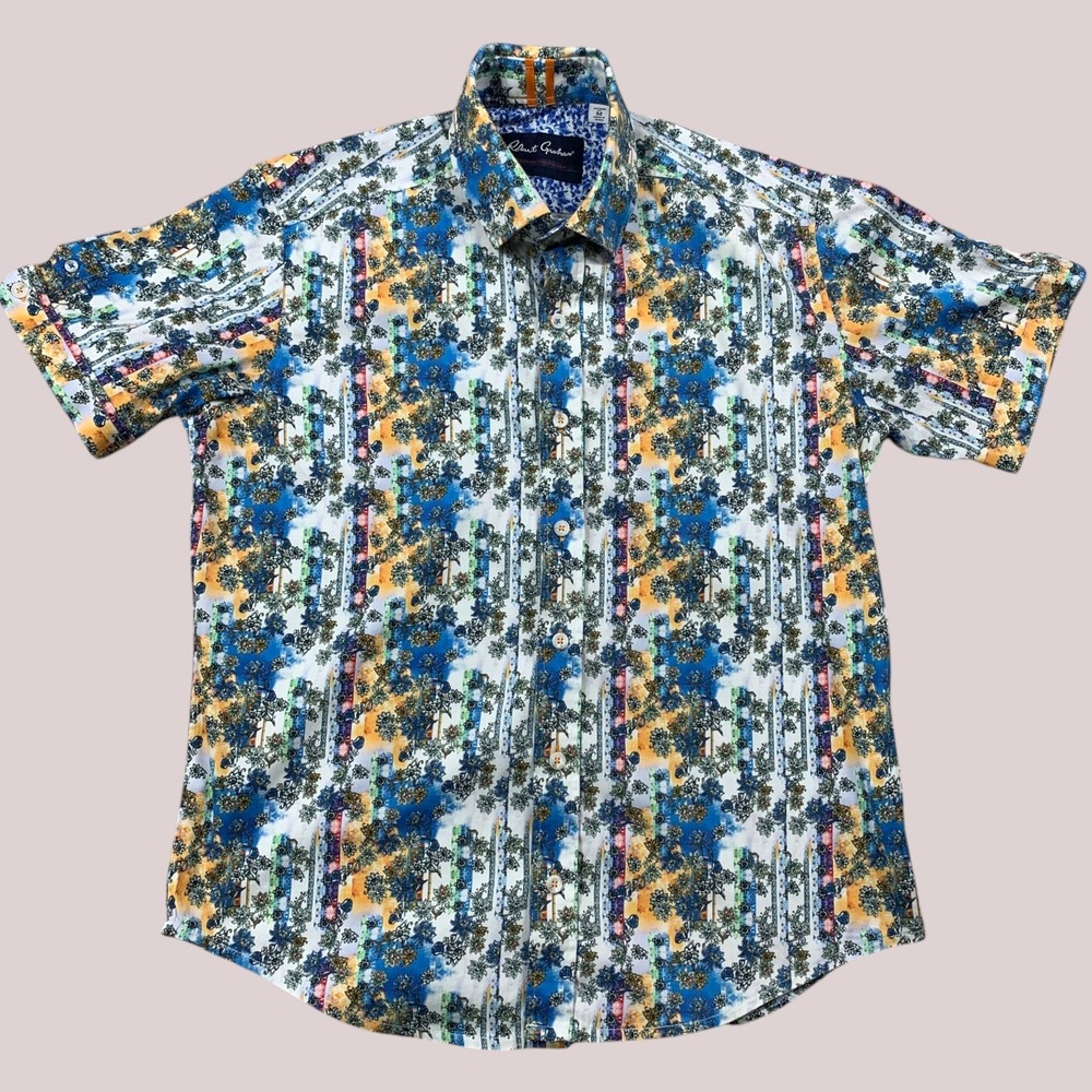 Robert Graham Modern Americana Mens M Tailored Fit Floral Abstract Short Sleeve